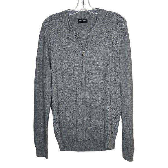 BRUUN & Stengade Wool Mix Full Zip Up Sweater Grey Knit - Picture 1 of 8